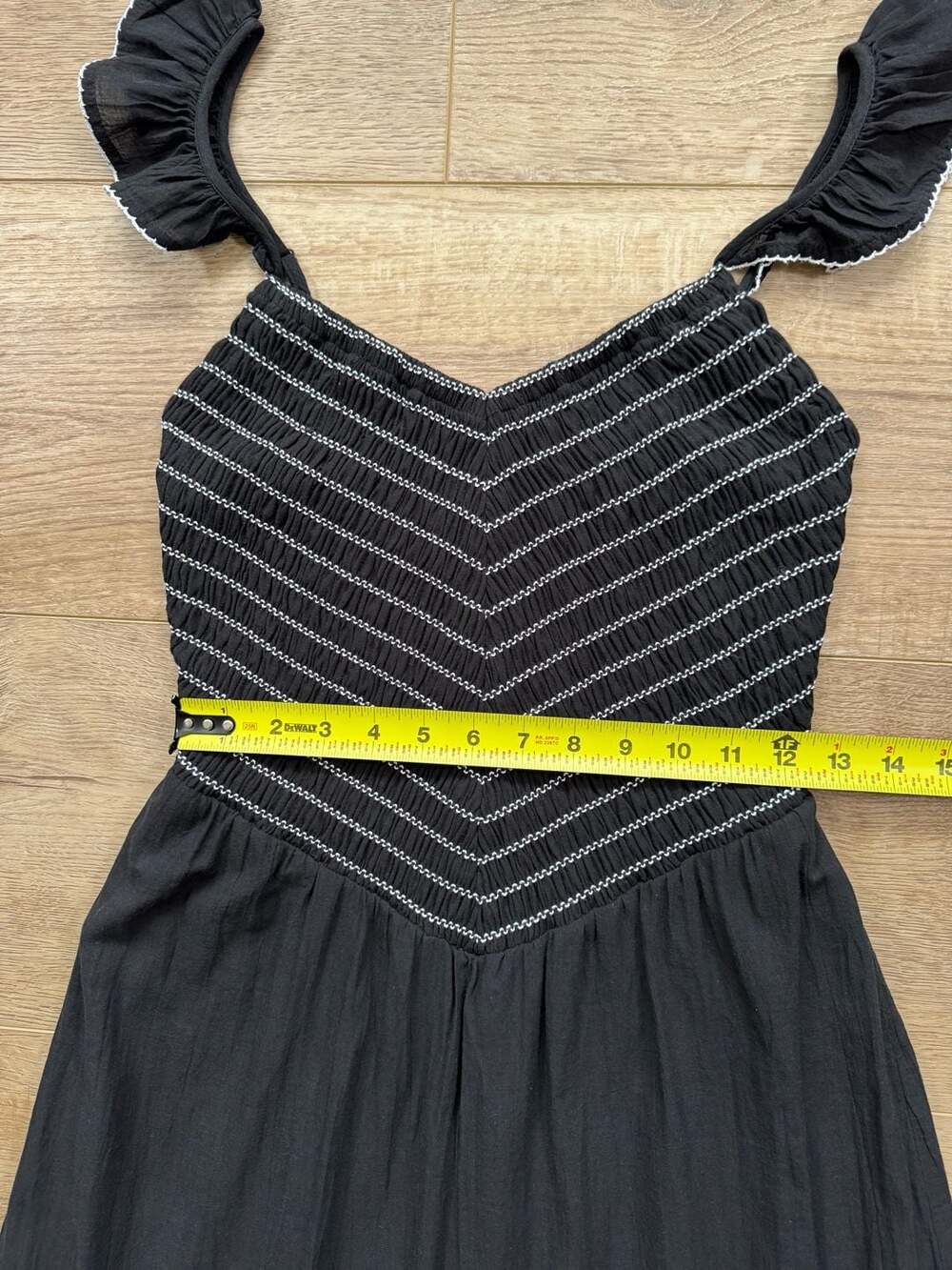 American Eagle Black Smocked Tiered Midi Dress Flutter Strap Cottagecore S - Picture 5 of 12